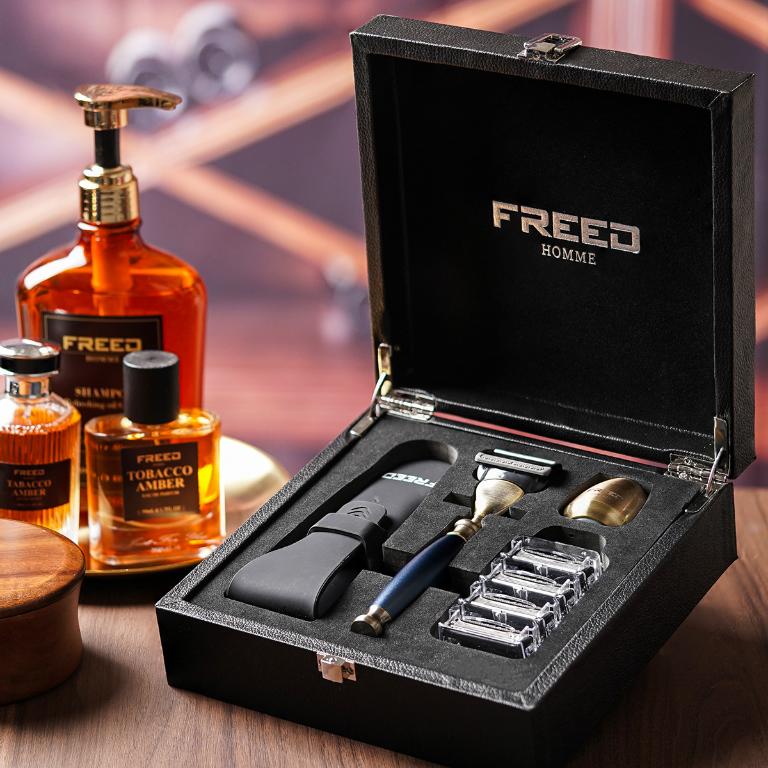 FREED 古銅系列尊爵四件組五刀式刮鬍刀禮盒-帝王藍