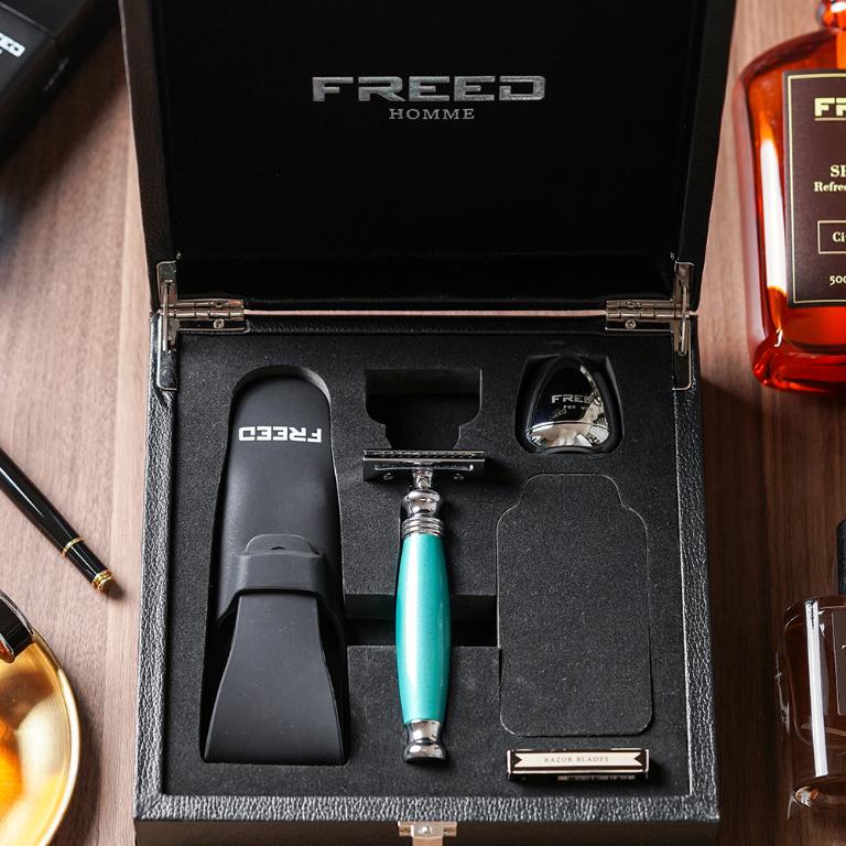 FREED 二週年特仕版尊爵四件組雙刃刮鬍刀禮盒 -湖水綠