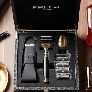 FREED 古銅系列尊爵四件組五刀式刮鬍刀禮盒-極致黑+客製化刻字服務