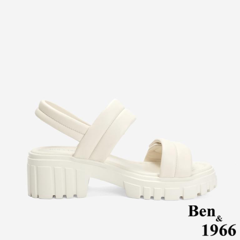 Ben&1966 柔軟羊皮舒適雙帶輕量厚底涼鞋-米白(246753)