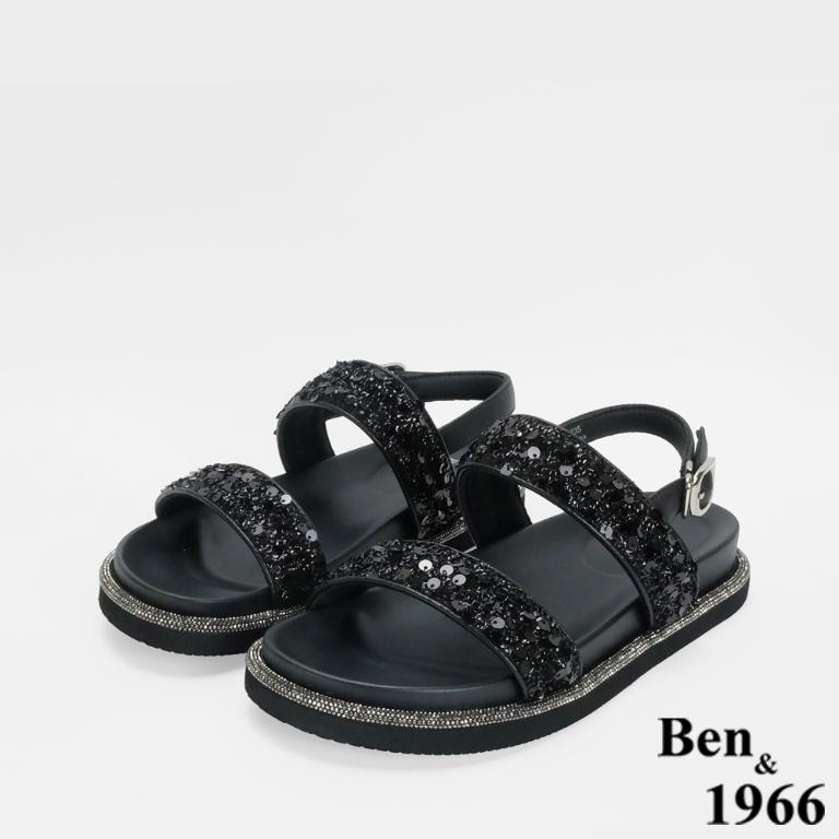 Ben&1966 高級亮片雙帶厚底涼鞋-黑(246511)