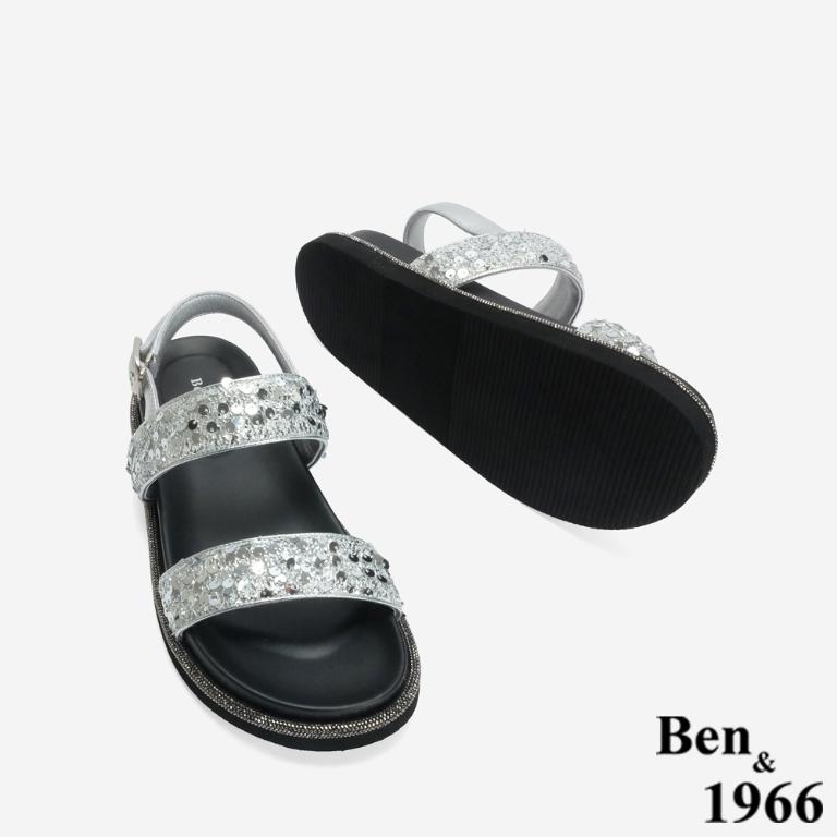 Ben&1966 高級亮片雙帶厚底涼鞋-銀(246512)