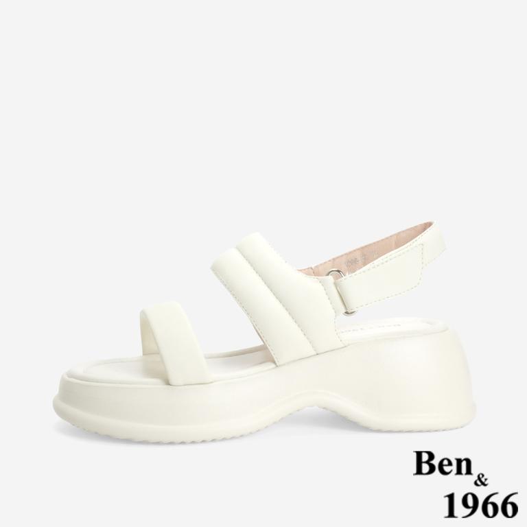 Ben&1966 柔軟羊皮簡約雙帶厚底涼鞋-米白