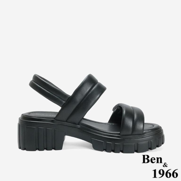 Ben&1966 柔軟羊皮舒適雙帶輕量厚底涼鞋-黑(246751)