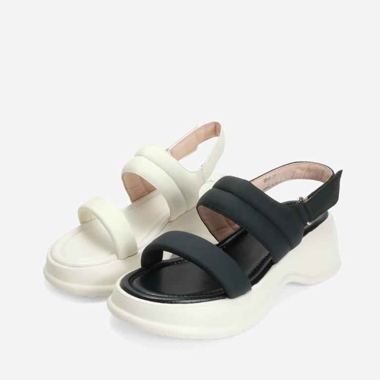 Ben&1966 柔軟羊皮簡約雙帶厚底涼鞋-米白