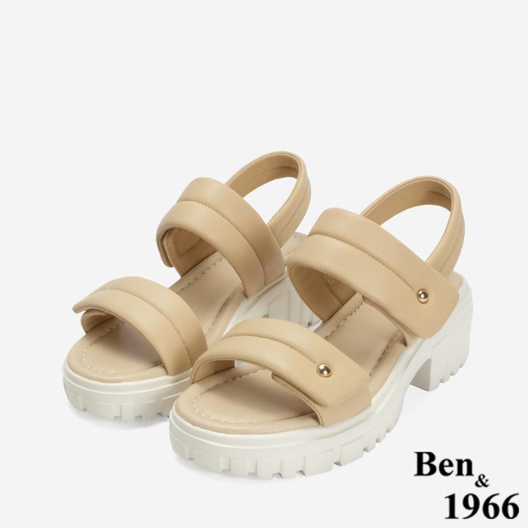 Ben&1966 柔軟羊皮舒適雙帶輕量厚底涼鞋-杏(246752)