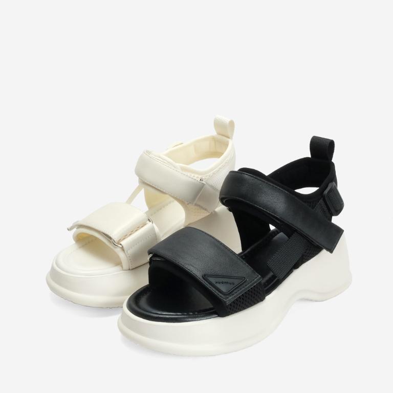 Ben&1966 高級頭層牛皮運動風厚底雙帶涼鞋-米白(246732)