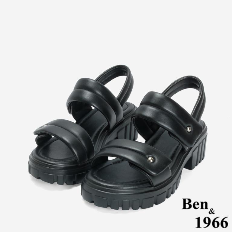 Ben&1966 柔軟羊皮舒適雙帶輕量厚底涼鞋-黑(246751)