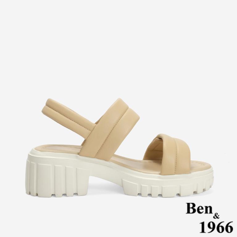 Ben&1966 柔軟羊皮舒適雙帶輕量厚底涼鞋-杏(246752)