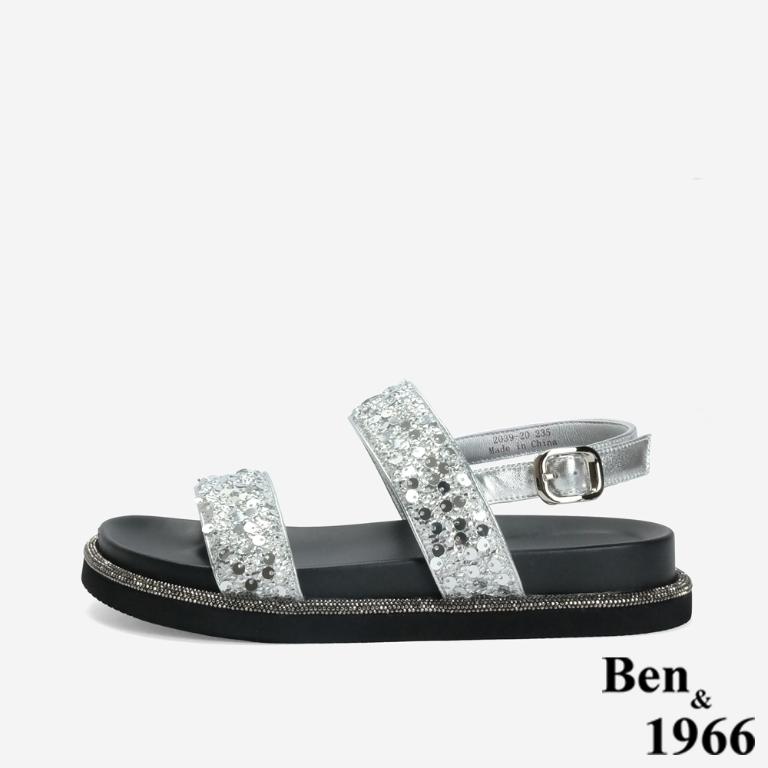 Ben&1966 高級亮片雙帶厚底涼鞋-銀(246512)
