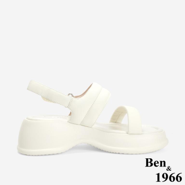 Ben&1966 柔軟羊皮簡約雙帶厚底涼鞋-米白