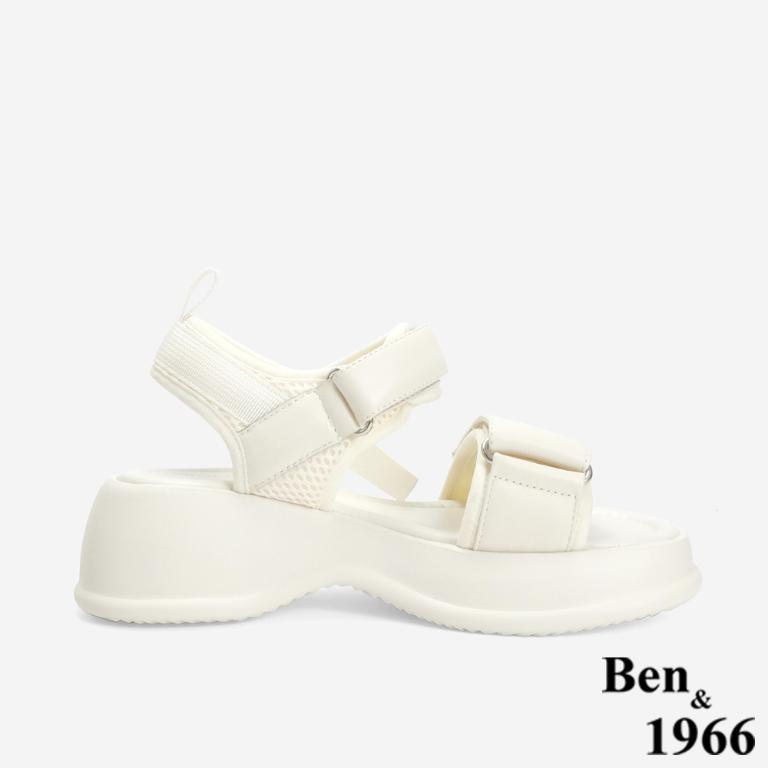 Ben&1966 高級頭層牛皮運動風厚底雙帶涼鞋-米白(246732)