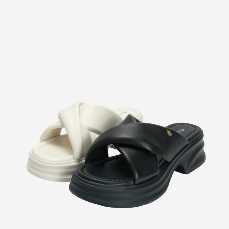 Ben&1966 柔軟羊皮交叉澎帶厚底拖鞋-黑(246741)