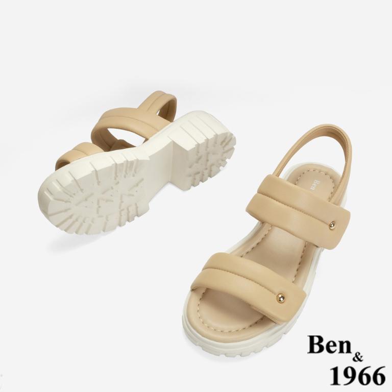 Ben&1966 柔軟羊皮舒適雙帶輕量厚底涼鞋-杏(246752)