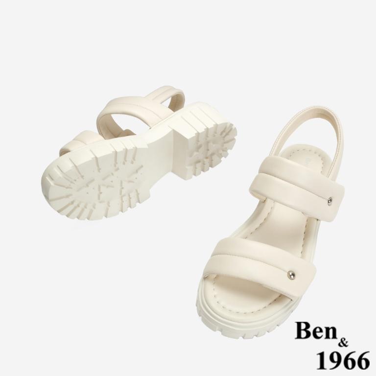 Ben&1966 柔軟羊皮舒適雙帶輕量厚底涼鞋-米白(246753)