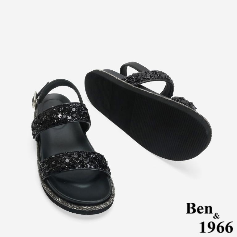 Ben&1966 高級亮片雙帶厚底涼鞋-黑(246511)