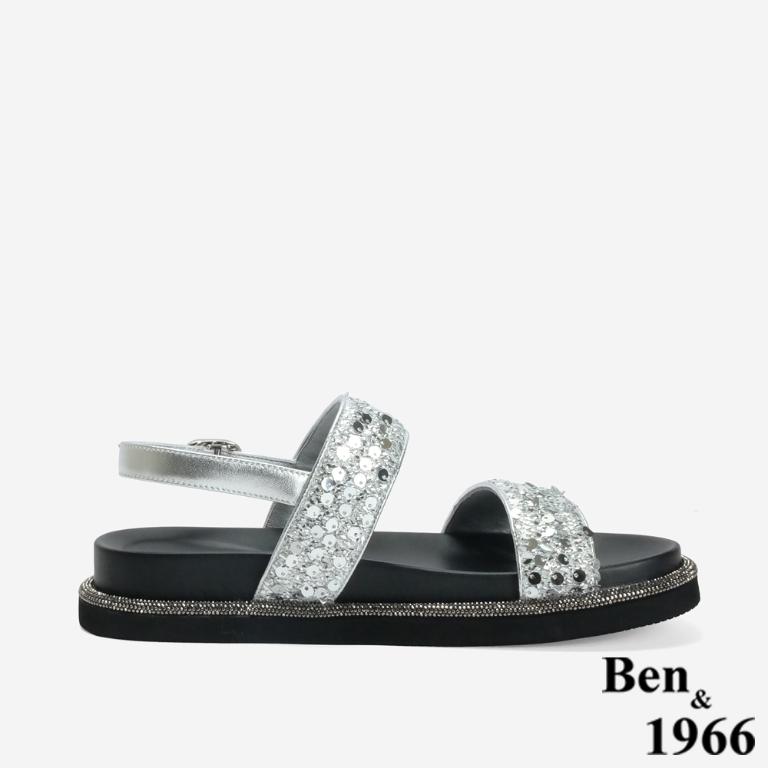 Ben&1966 高級亮片雙帶厚底涼鞋-銀(246512)