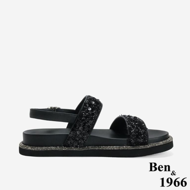 Ben&1966 高級亮片雙帶厚底涼鞋-黑(246511)