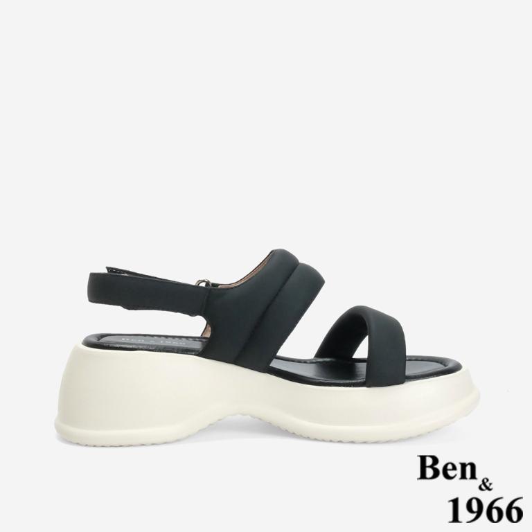 Ben&1966 柔軟羊皮簡約雙帶厚底涼鞋-黑