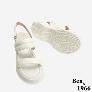 Ben&1966 柔軟羊皮簡約雙帶厚底涼鞋-米白