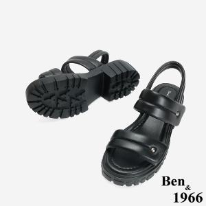 Ben&1966 柔軟羊皮舒適雙帶輕量厚底涼鞋-黑(246751)