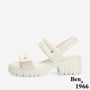 Ben&1966 柔軟羊皮舒適雙帶輕量厚底涼鞋-米白(246753)