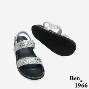 Ben&1966 高級亮片雙帶厚底涼鞋-銀(246512)