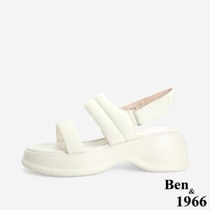 Ben&1966 柔軟羊皮簡約雙帶厚底涼鞋-米白