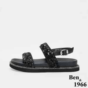 Ben&1966 高級亮片雙帶厚底涼鞋-黑(246511)