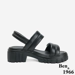 Ben&1966 柔軟羊皮舒適雙帶輕量厚底涼鞋-黑(246751)