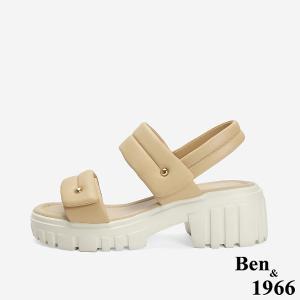 Ben&1966 柔軟羊皮舒適雙帶輕量厚底涼鞋-杏(246752)