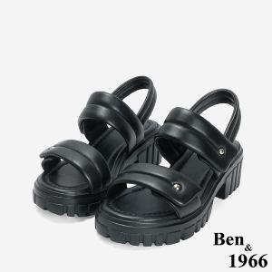 Ben&1966 柔軟羊皮舒適雙帶輕量厚底涼鞋-黑(246751)