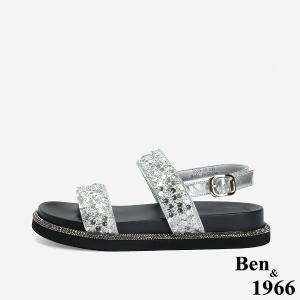 Ben&1966 高級亮片雙帶厚底涼鞋-銀(246512)