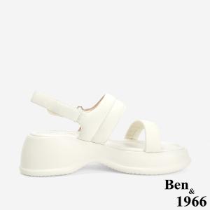Ben&1966 柔軟羊皮簡約雙帶厚底涼鞋-米白