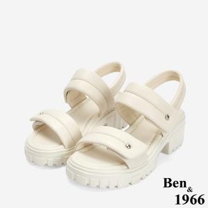 Ben&1966 柔軟羊皮舒適雙帶輕量厚底涼鞋-米白(246753)