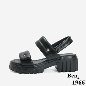 Ben&1966 柔軟羊皮舒適雙帶輕量厚底涼鞋-黑(246751)