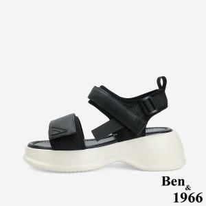 Ben&1966 高級頭層牛皮運動風厚底雙帶涼鞋-黑(246731)