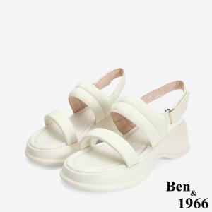 Ben&1966 柔軟羊皮簡約雙帶厚底涼鞋-米白