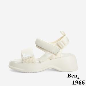 Ben&1966 高級頭層牛皮運動風厚底雙帶涼鞋-米白(246732)