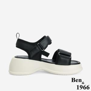 Ben&1966 高級頭層牛皮運動風厚底雙帶涼鞋-黑(246731)