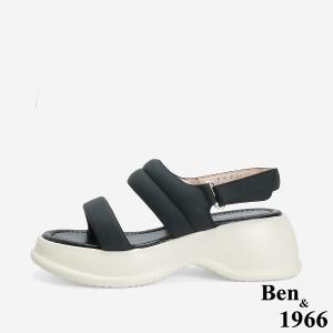 Ben&1966 柔軟羊皮簡約雙帶厚底涼鞋-黑