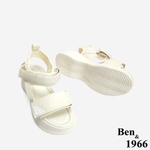 Ben&1966 高級頭層牛皮運動風厚底雙帶涼鞋-米白(246732)