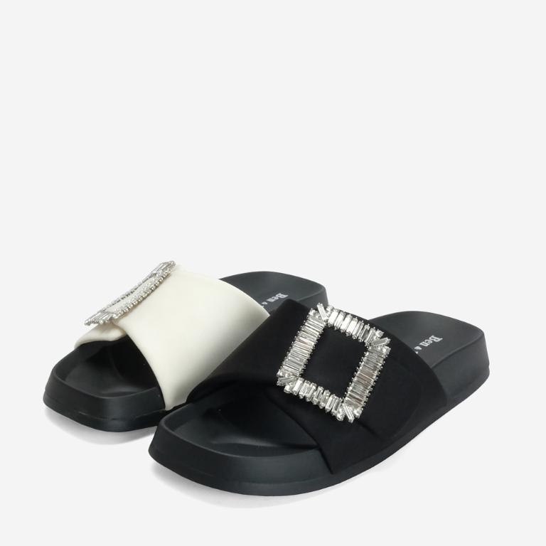 Ben&1966 高級絲綢布精緻方鑽簡約拖鞋-黑(246491)