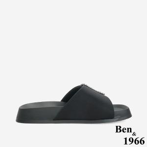 Ben&1966 高級絲綢布精緻方鑽簡約拖鞋-黑(246491)