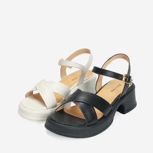 Ben&1966 高級羊皮淑女交叉帶跟涼鞋-米白(246402)