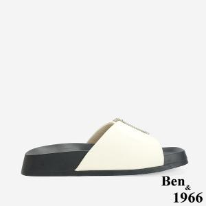 Ben&1966 高級絲綢布精緻方鑽簡約拖鞋-米白(246492)