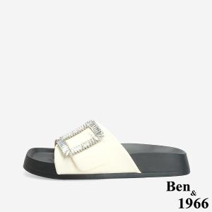 Ben&1966 高級絲綢布精緻方鑽簡約拖鞋-米白(246492)