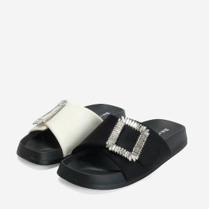 Ben&1966 高級絲綢布精緻方鑽簡約拖鞋-黑(246491)