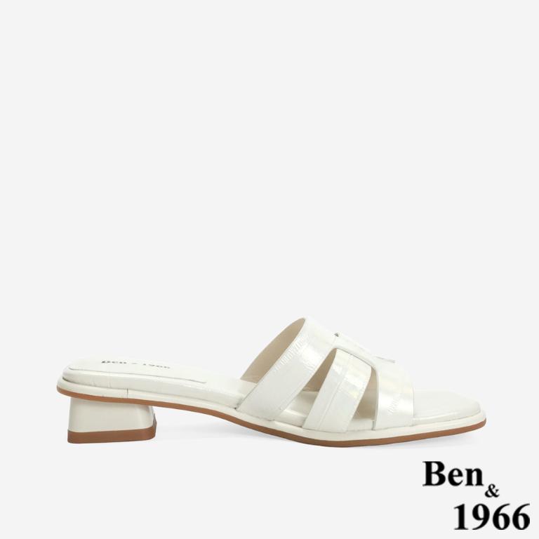 Ben&1966 高級羊皮編織質感低跟拖鞋-米白(246592)