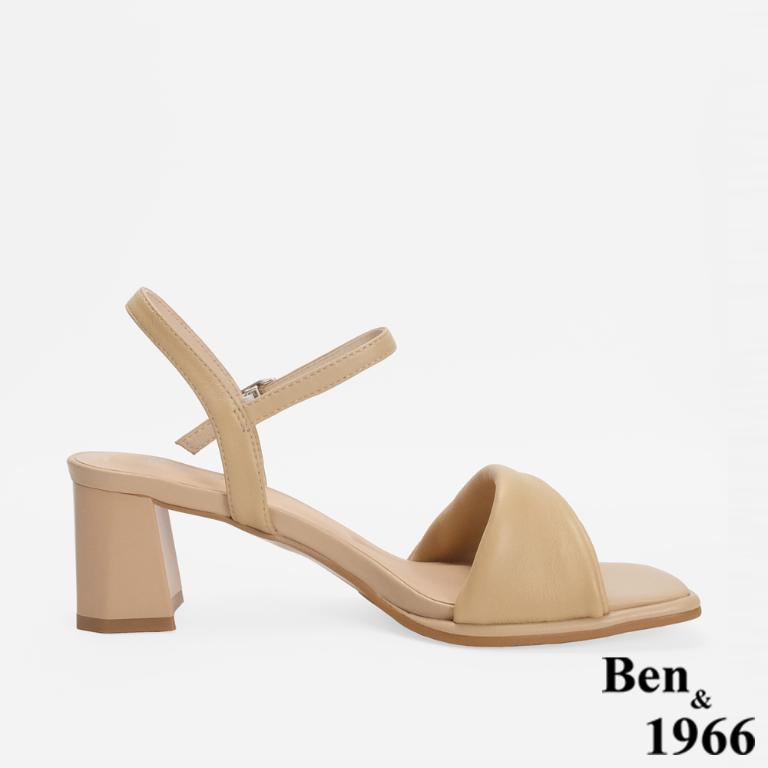 Ben&1966 柔軟羊皮閃亮鑽條優雅低跟涼鞋-杏(246531)